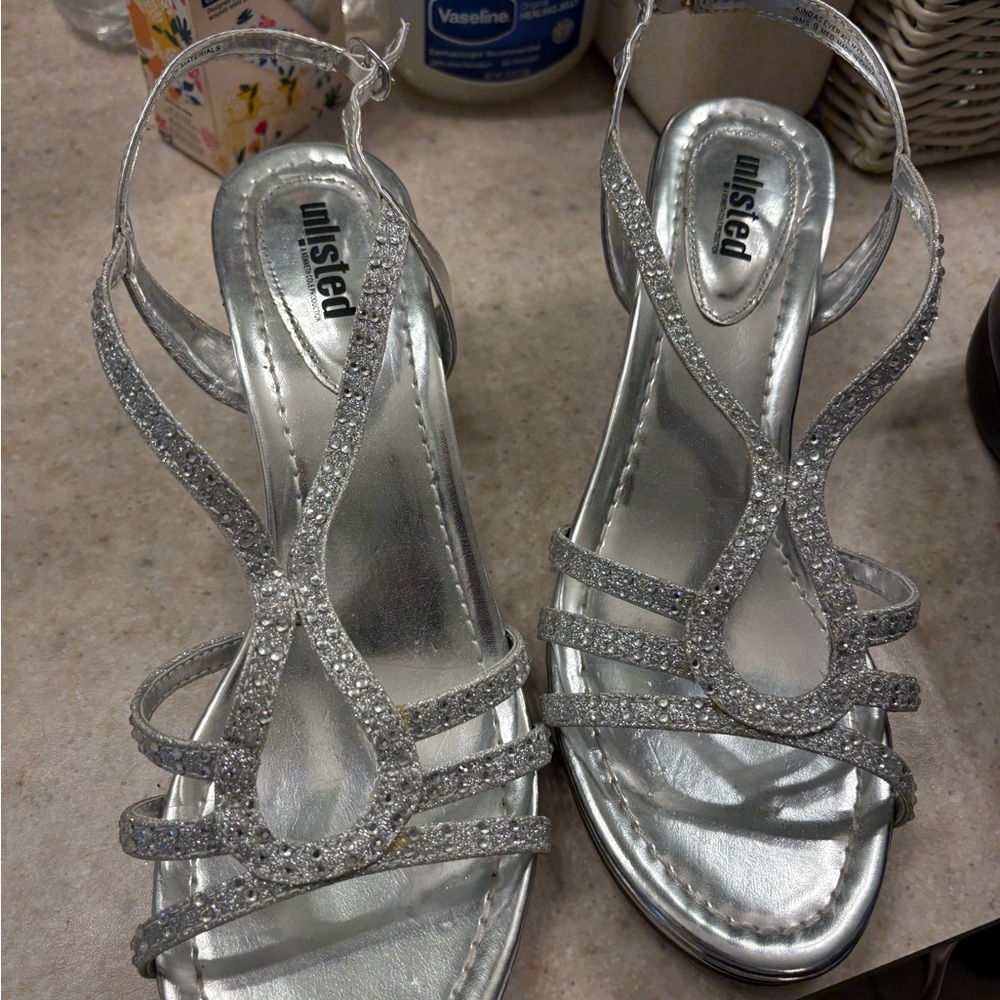Unlisted Silver Glitter Strappy Heeled Sandals